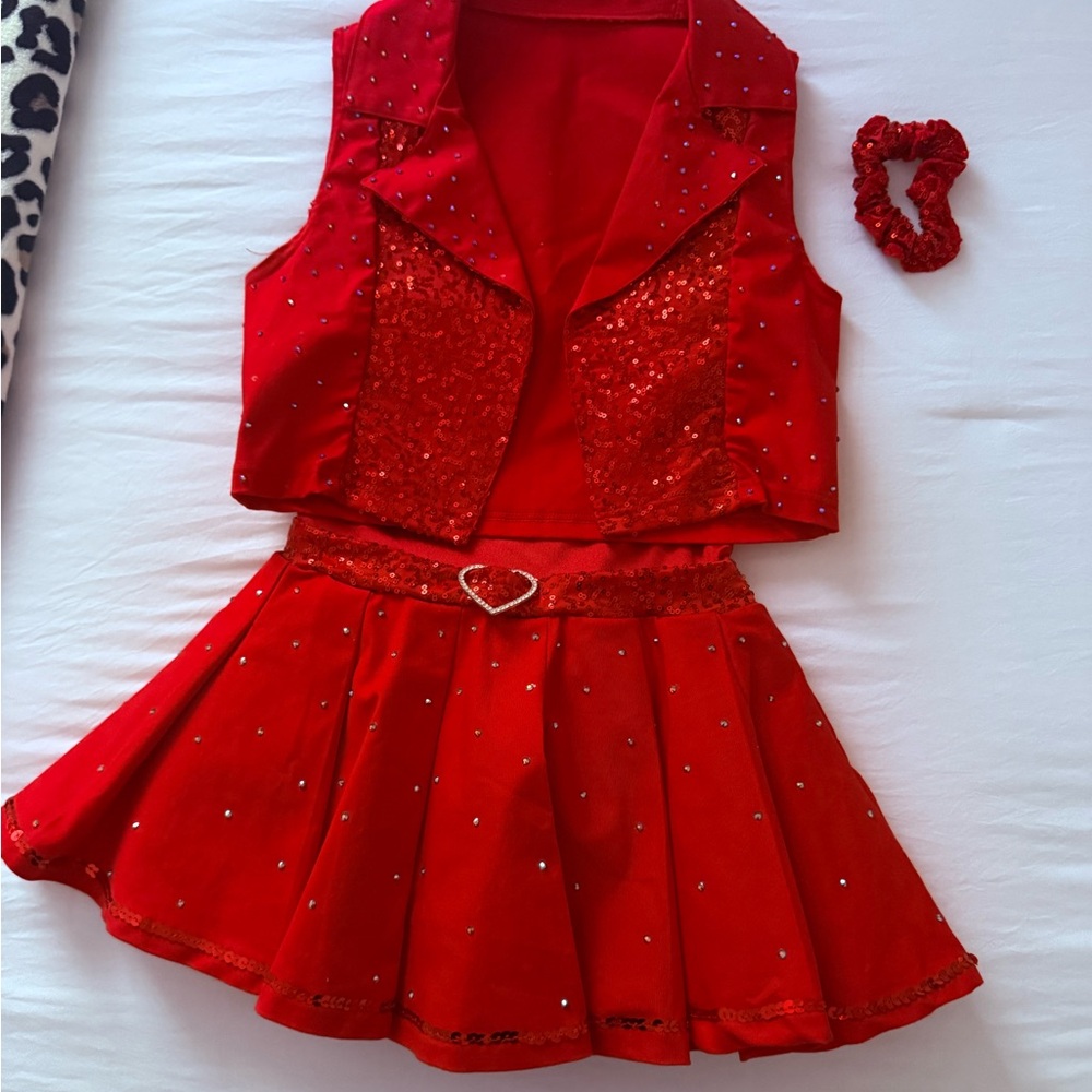 Dazzling Red Sequin Kids Dance Costume Set